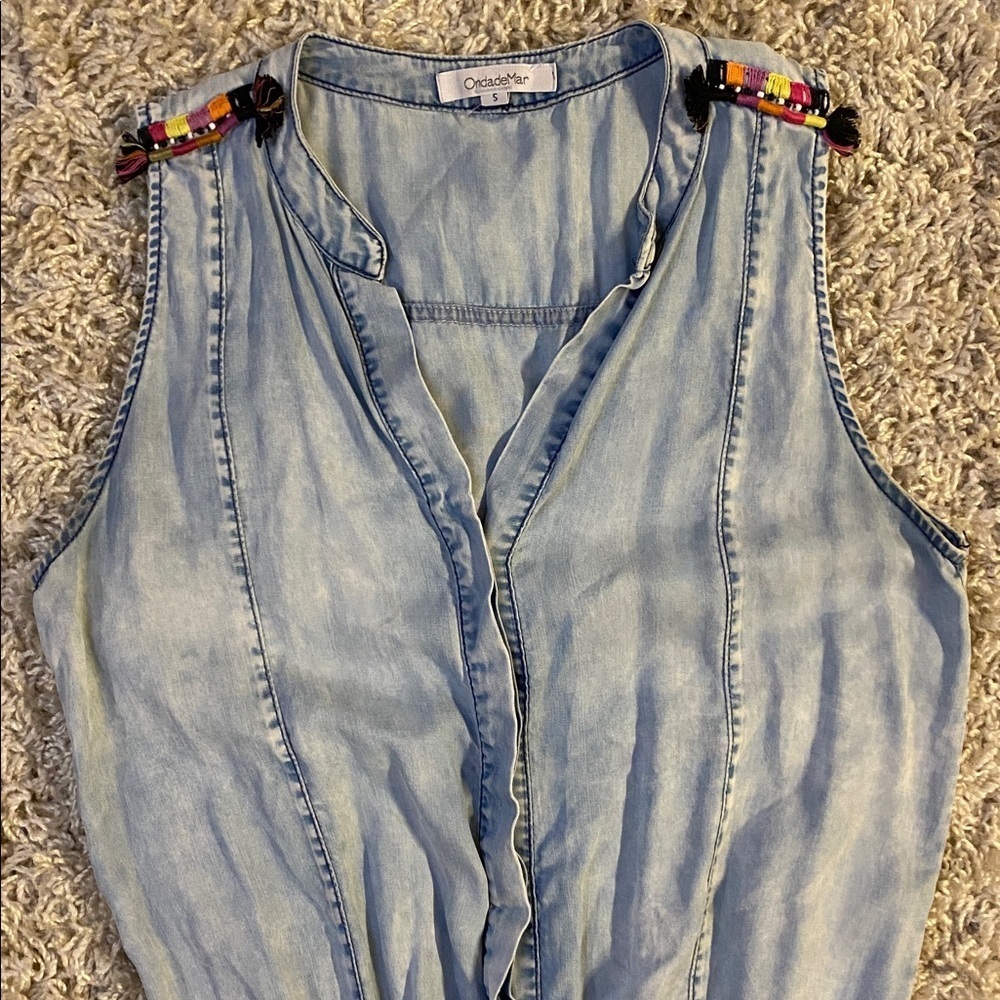 OndadeMar Denim jumpsuit with Colorful Trim size S - Picture 4 of 6